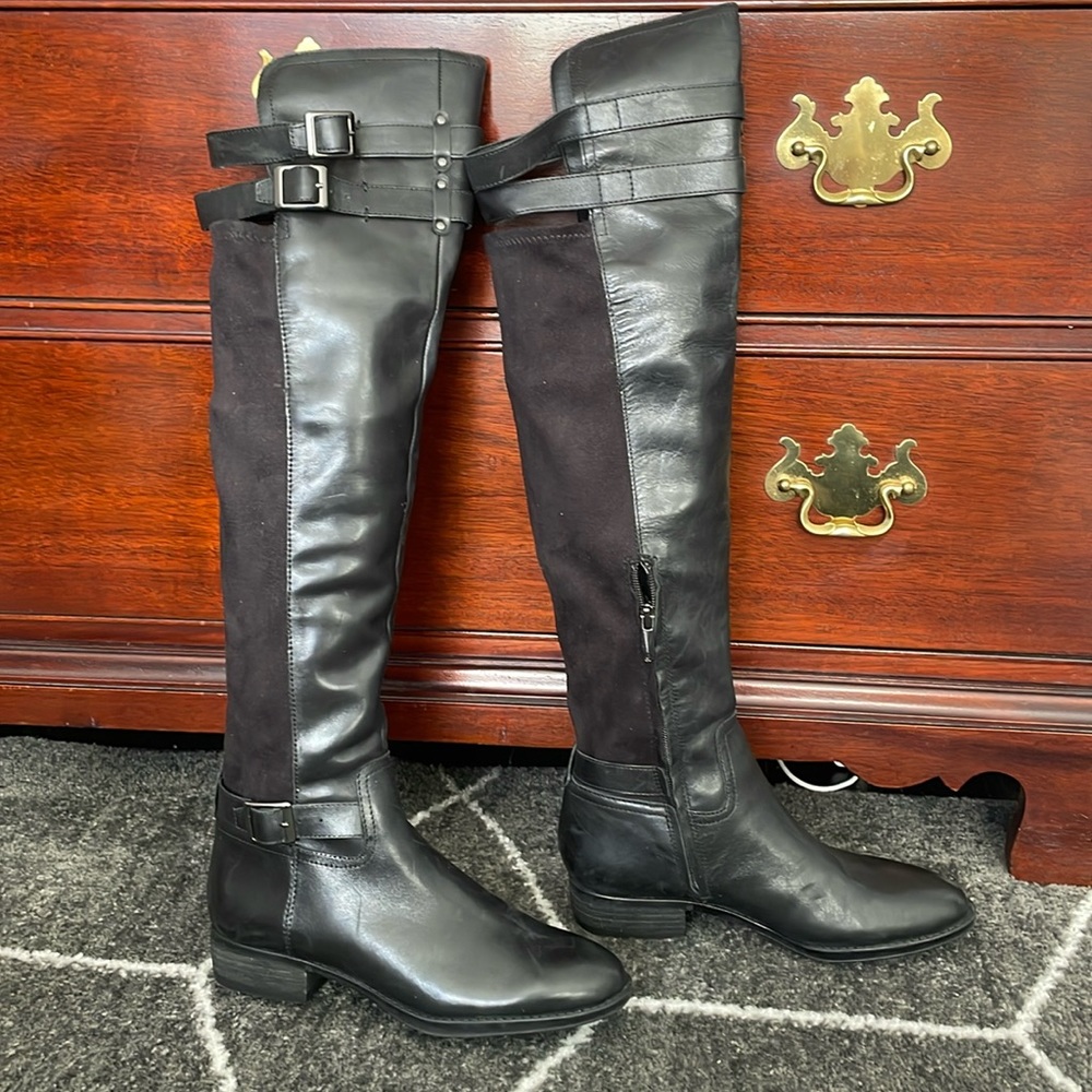 Sam Edelman Over the Knee Riding Boots in Black Leather and Suede Size 6